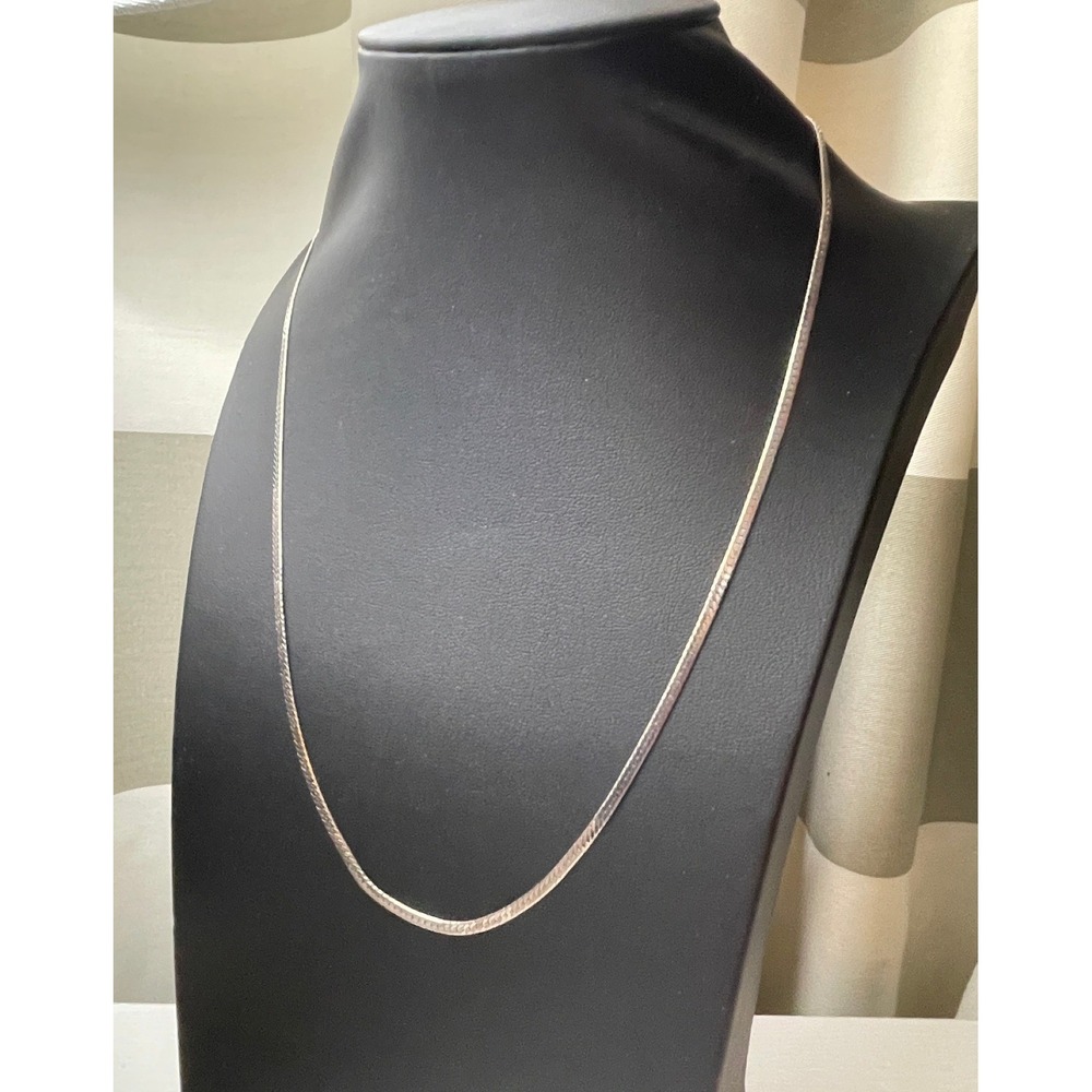 Sterling Silver Herringbone Necklace Chain Flat 20" Long Signed Italy 925